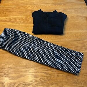 Stylish Black and White Patterned Women's Pants with a Black long sleeve blouse